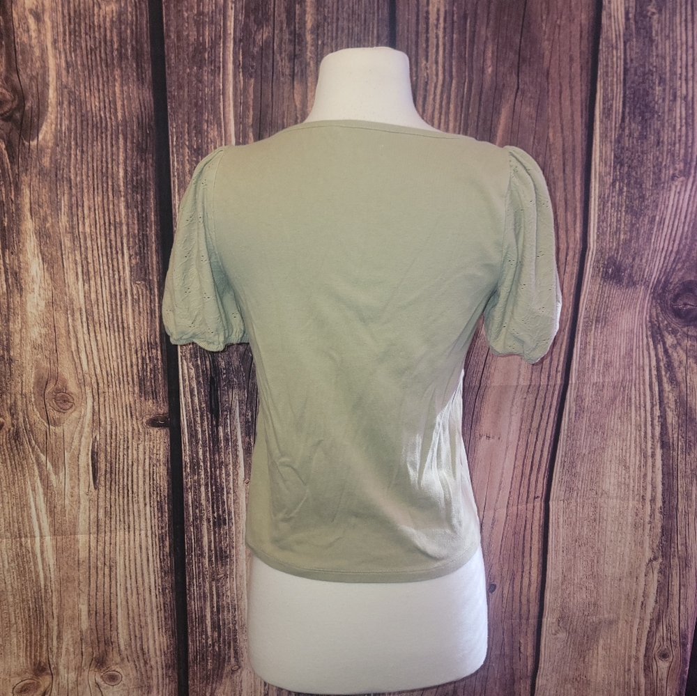 Madewell Eyelet Sleeve Henley Top Size S Ash Green - Picture 5 of 10